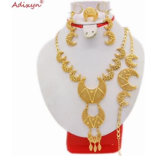 Adixyn Moon Shape Bracelet Necklace Earrings Ring Jewelry Set Gold Color Nigeria Dubai Jewelry Gifts N03107