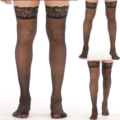 Summer Hot Sale Sexy Mens Net Stockings Lace Top Fishnet Hosiery Male Underwear Thigh-highs Sheer Mesh Stockings Dropshipping