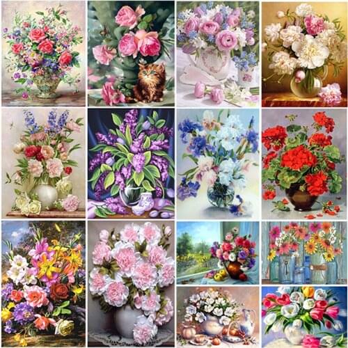 20 patterns Diamond Painting Flower DIY Full Round Diamond Embroidery Vase Rose Rhinestone Mosaic Cross Stitch Kit Decor Gift
