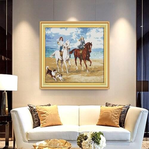 HUACAN Cross Stitch Girl Kits White Canvas DIY Cross-Stitch Figure 11CT 14CT Gift Embroidery Needlework Sets Home Decoration