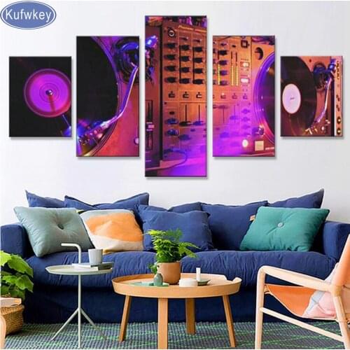 DJ Night club of mural bar production wholesale diamond painting 5 piece canvas art Music dance hall modern the bar wall decor