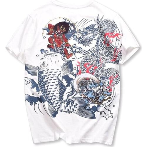 2020 New Arrival Hot Sale Top Fashion Hip Hop God Embroidered Style Short Carp T-shirt Cotton O-neck T Shirt Tshirt Homme