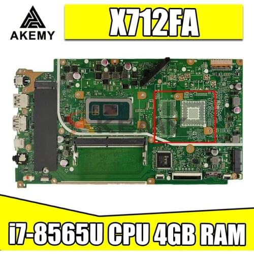 Akemy X712FA original mainboard with i7-8565U CPU 4GB RAM GM For asus vivobook Q 17 X712F X712FA laptop motherboard mainboard
