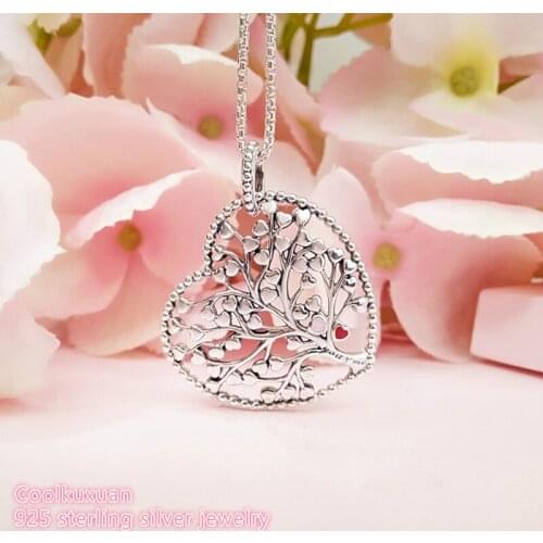 Valentines Day Original 925 Sterling Silver Tree of Love Necklace, Mixed Enamel Necklace & Pendant For Women Jewelry