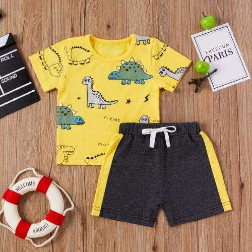 0-3Y Toddler Baby Boys Clothes Sets 2021 Summer Baby Cartoon Dinosaur Print Short Sleeve T-shirt Tops and Shorts Boys Outfits