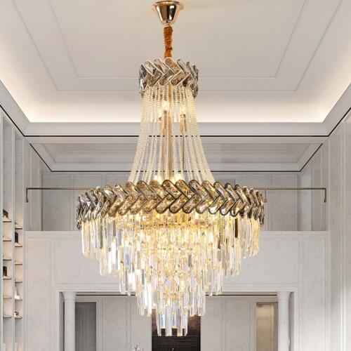 Hotel Dining Room Large Crystal Chandelier Lighting Villa Living Room Crystal Lamp Modern Staircase Long Crystal Hanging Lamps