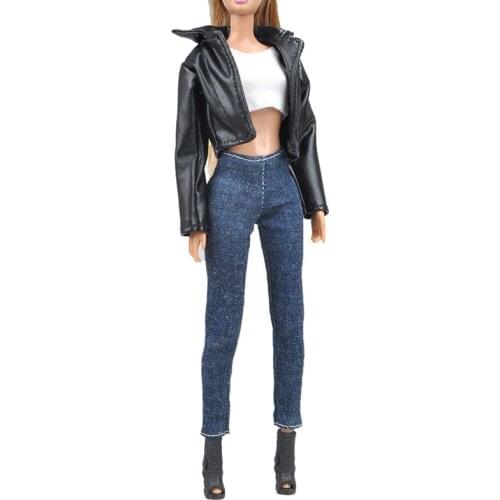 Paris Fashion Leather Jacket Outfit Set for Barbie BJD FR SD Blyth Doll Clothes Dollhouse Role Play Accessories Gift
