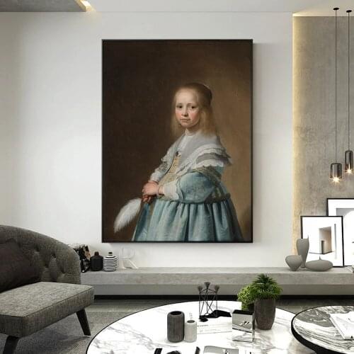 Portrait of A Girl Dressed In Blue Canvas Painting By Johannes Dutch Golden Age Posters and Prints Wall Art Pictures for Decor
