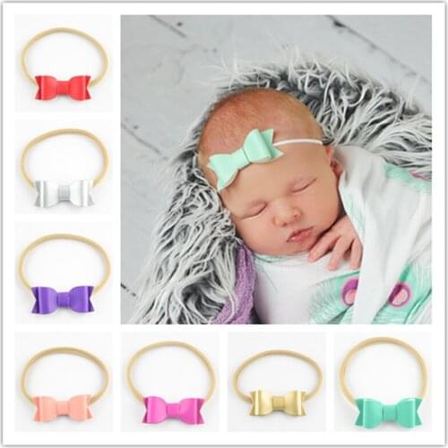40pcs/lot Stretchable Tan Headband with Soft Synthetic Leather Bow Bowknot Headband Polpular Daily Dress for girl FDA223