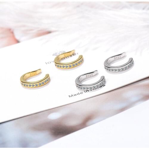 Simple Micro Pave CZ 925 Sterling Silver Ear Cuff CZ earrings No Pierced Stack Silver Gold Earring cuff for Women Girls
