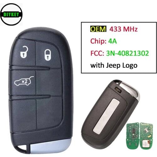 DIYKEY Original For Jeep Renegade Fob Smart Remote Control Car Key 3 Buttons 433Mhz 4A Chip M3N-40821302 Replacement