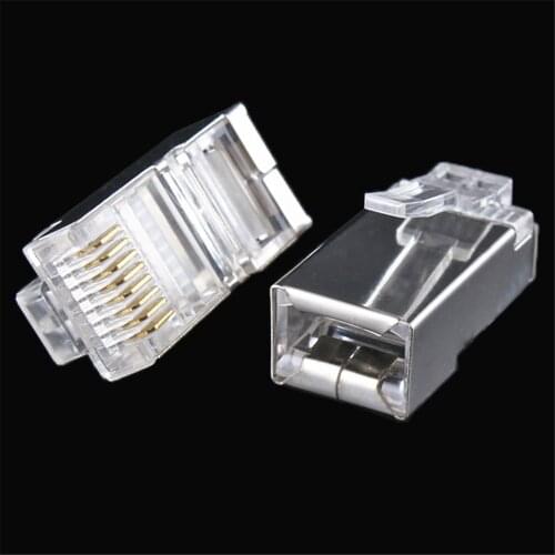 50pcs Cat 5 Cat5e Cat6 RJ45 Connector Shielded Network Connectors RJ45 Plug 8Pin Terminals for STP Ethernet Cable HY1526