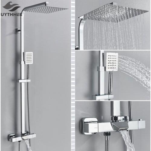 Luxury Thermostatic Bathroom Shower Faucet Rainfall Shower Head Bath Faucet Wall Mounted Bathtub Mixer Tap Shower Set System