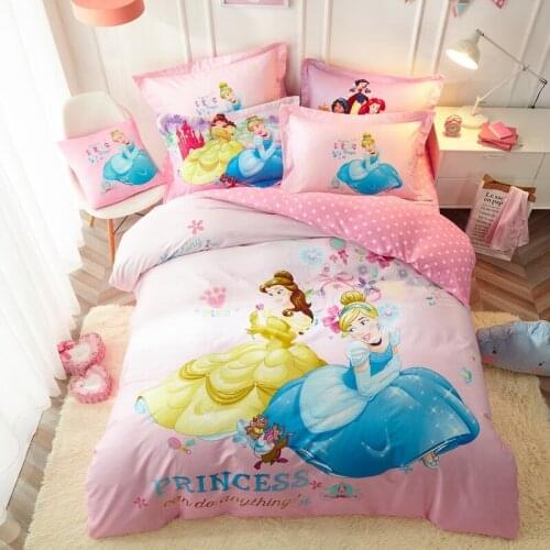 Disney Cinderella Princess Bella Printed Girl Pink Duvet Bedcover Pillowcase Bedsheet Girl Bedroom Decoration Home Spinnery