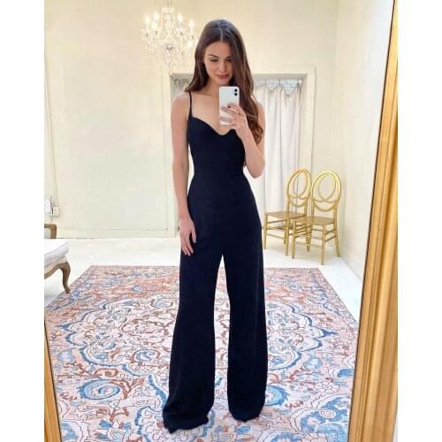 Sexy Spaghtti Straps Black Bridesmaid Jumpsuit Cheap Maid of Honor Gowns Cutom Made Wedding Party Wear Prom Dress