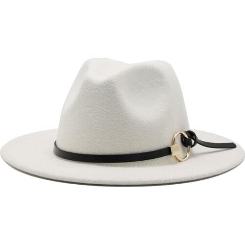 56-60cm Men Women Flat Brim Panama Style Wool Felt Jazz Fedora Hat Cap Gentleman Europe Formal Hat white Floppy Trilby Party Hat