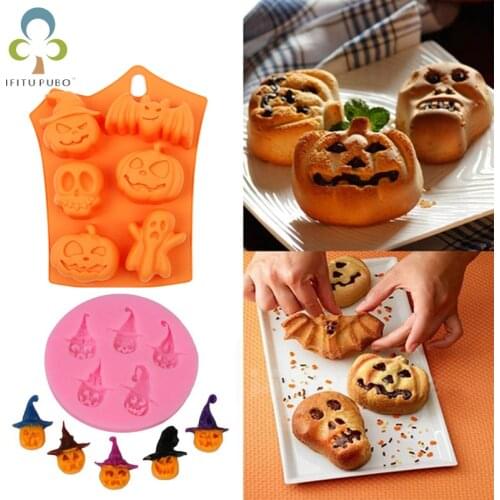 1PC Halloween Skull Pumpkin Bat Silicone Cookie Cutter Mold Fondant Cake Baking Kitchen Decor Chocolate Fudge Mould