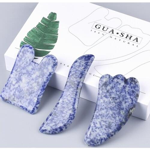 Sodalite Jade Stone Face Massage Gua Sha Board Crystal Stone Jade Massager Body Facial Eye Scraping Acupuncture Gouache Scraper