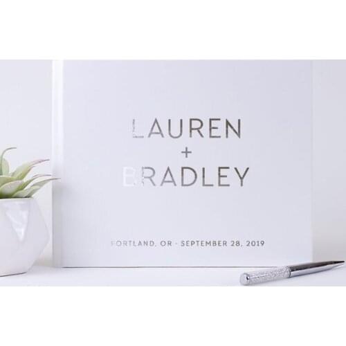 Personalize modern wedding silver Guest Book, Custom any language Wedding Journals photo albums guestbooks