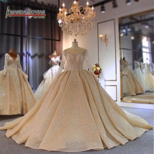Champagne color long train wedding dress wedding gown bridal dress bridal gown