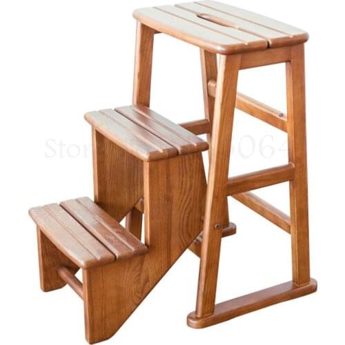 All Solid Wood Step Stool Multifunctional Three-story Stair Step Stool Step Stool Dual-use Folding Ladder Household Wooden