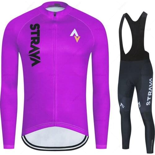 2022 Strava Spring Autumn Cycling Jersey Set Mens Long Sleeve Ropa Ciclismo Bicycle Clothing Bib Pants MTB Bike Jersey Uniform