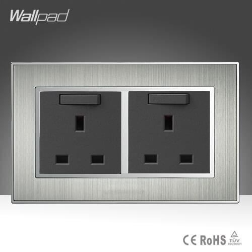 High Quality 146 Standard 13A Wall UK Switched Socket Panel Satin Metal Double 13A UK Wall Switch and Socket AC110-250V