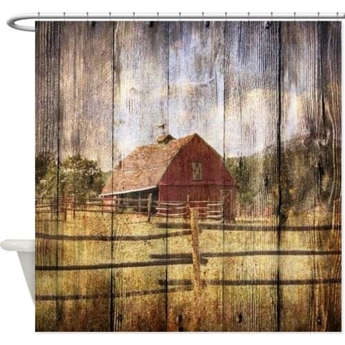 Western Country Red Barn Shower Curtain Mat Decorative Waterproof Polyester Fabric Bathroom Curtain Set Home Bath Decor