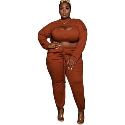 Autumn New Three Piece Sets Women Full Sleeve Vest Tops And Pants Matching Sets 4XL 5XL Plus Size Fashion Tracksuit Women Sets