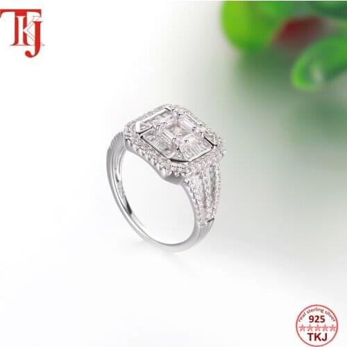 TKJ Never Fade 2021 Hot Sale 100% Sterling Silver Square CZ Ring Emerald Cut Zircon Engagement Ring Ladies Jewelry Gift