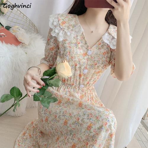 Dress Women Lace Floral Midi Maxi Romance Retro Loose A-line French Holiday Female All-match Trendy Plus Size 3XL Casual Elegant