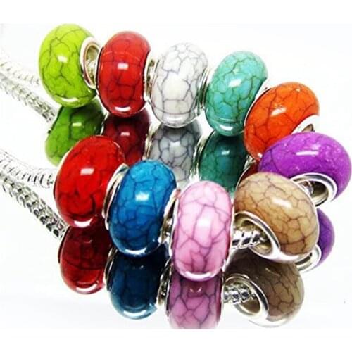 10Pcs Color Striped Large Hole European Beads for Jewelry Making Fit Pandora Charm Bracelet Women Girls DIY Snake Chain Bangle