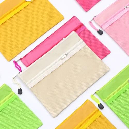 10PCS Double-layer Paper Bag Oxford Canvas Transparent Data Bag Office Supplies Multi-layer Test Paper Storage File Folder