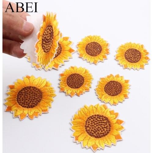 10pcs Self-Adhesive Sunflower Stickers For Scrapbooking DIY Handmade Cards Decoration Embroidery Flower Patches Sew On Appliques