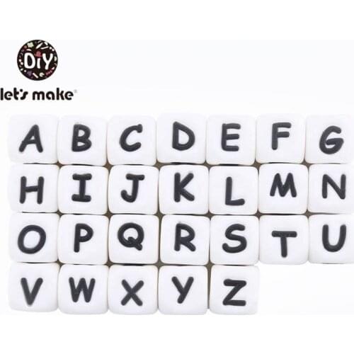 Lets Make 10mm 100pc Silicone Beads Alphabet Letter Food Grade Teething Necklace 26 Letters BPA Free Silicone Letter Teether
