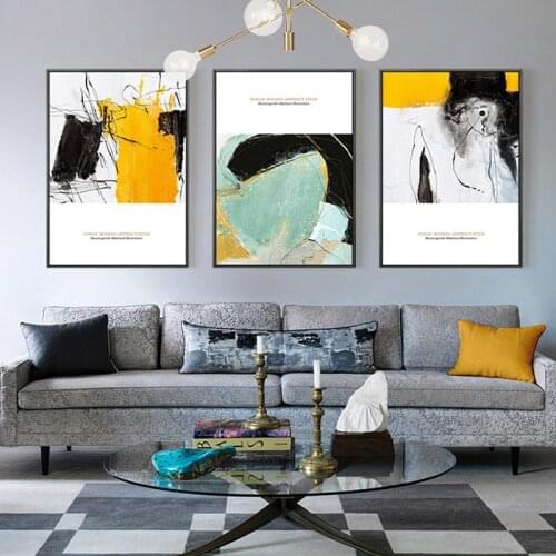 Abstract Spray Color Strange Thing Yellow And Black Canvas Painting Poster Print On The Wall For Living Room Cuadros Decoracion