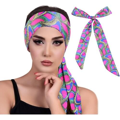 African retro silk scarf satin printed hair ribbon ribbon rope scarf ring headband 5pcs a lot