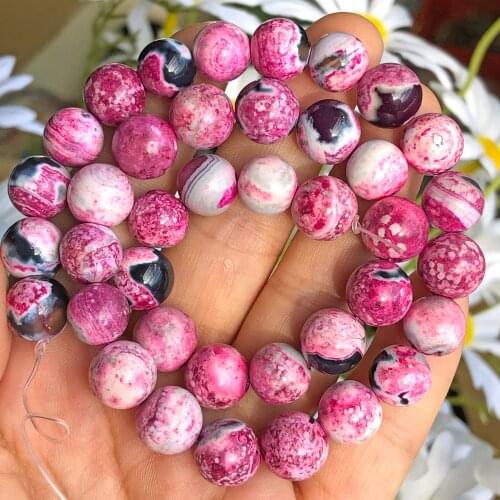 Natural Stone Fuchsia Fire Agates Black Onyx Beads Loose Spacer Beads For Jewelry Making DIY Bracelet Necklace Drop Shipping