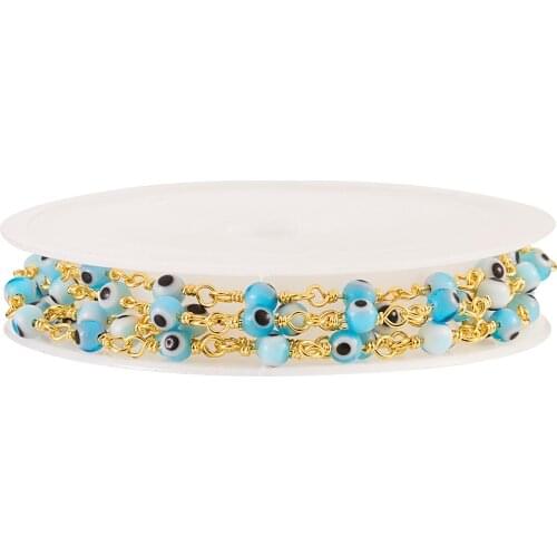 1 Meter Handmade Evil Eye Chain Metal Brass Beaded Chain for DIY Necklace Bracelet Jewelry Making Findings