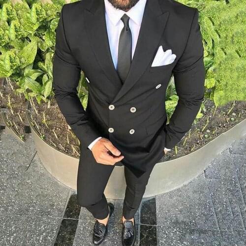 Black Suits Men Outfits Groom Wear Wedding Tuxedo Costume Homme Groomsmen Blazer 2 Piece trajes de hombre