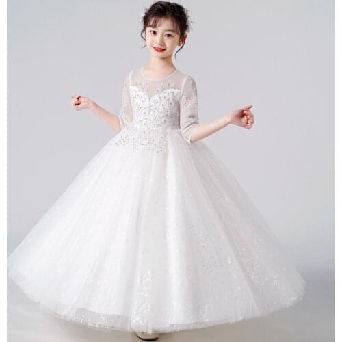 2-12year Teenagers opening ceremony Kids Dresses Wedding Long Girl Dress Pink sequin Princess Formal Party Pageant Dress