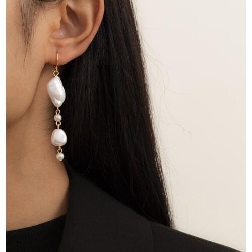 Palace Style Irregular Imitation Pearl Tassel Earrings European and American Cross-border Temperament Long Metal Chain Earrings