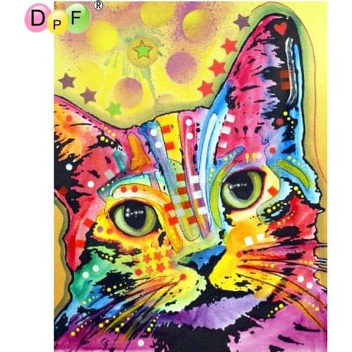 DPF DIY Gift colorful cat painting 5D full Round Diamond Painting Magic Cube Cross Stitch Diamond Embroidery crafts Mosaic Decor