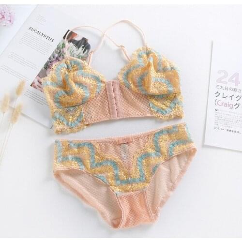 French Ultra-thin Cup Lace Lingerie Set Six-row Front Buckle Bra Sexy No Steel Ring Bra Set Fresh and Comfortable