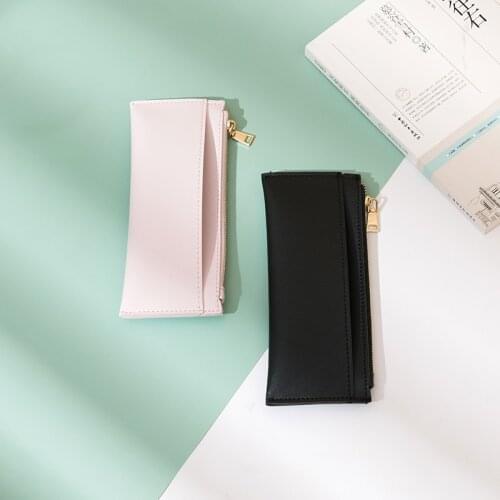 Leather pencil case large capacity student simple ins Japanese salt style high school pencil case zipper pencil case female