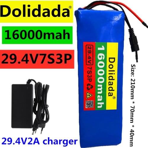24V Battery 7S3P 29.4V 16Ah Li-ion Battery Pack with 20A Balanced BMS for Electric Bicycle Scooter Power Wheelchair +2A Charger