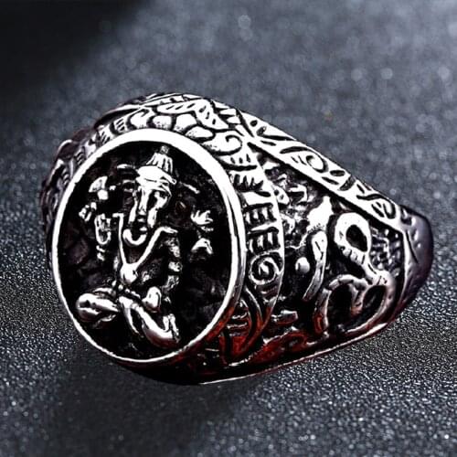 Stainless Steel Vintage Exaggerated Elephant Rings India Ganesha Men Ethnic Style Animal Hip Hop Male Ring Party Jewelry Gift