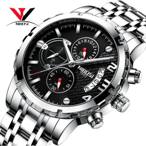 NIBOSI Chronograph Men Watches Top Brand Luxury 2018 Sport/Military Watch Men Waterproof Stainless Steel Wrist Watch Male Clock