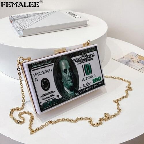 Novelty Design Dollar Money Women Tote Handbag 2021 Ins Fashion Chain PVC Box Crossbody Bolsa Luxury Mujer Shiny Shoulder Purses