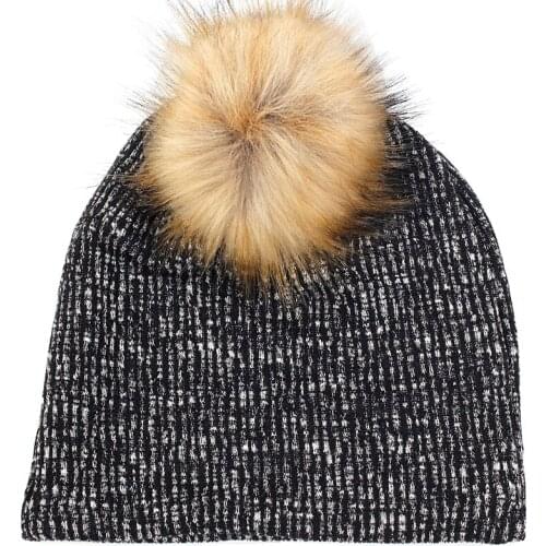 Women New Warm Winter Beanie Unisex Fashion Men Skullies Caps With Faux Fur Pompom Soft Baggy Knitted Elastic Female Slouchy Hat